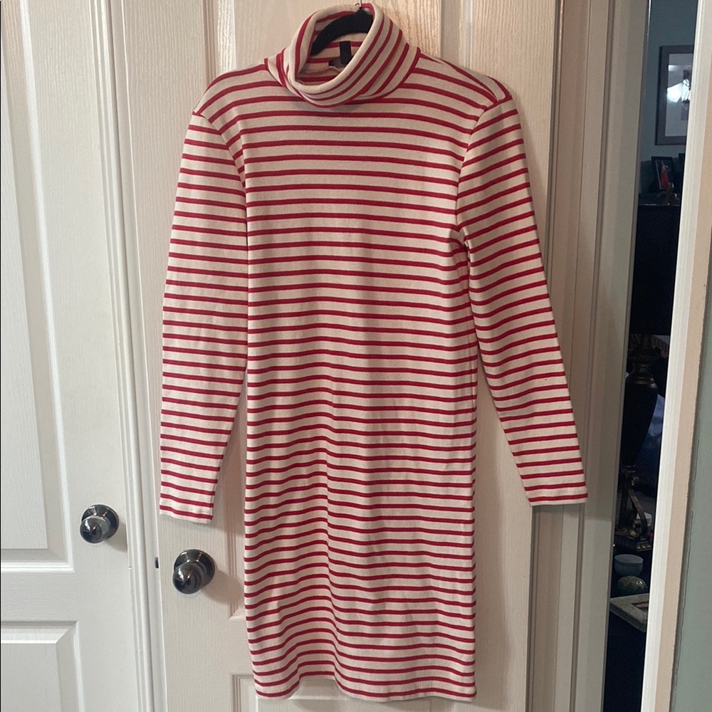 J.Crew Red and White Striped Turtleneck Dress